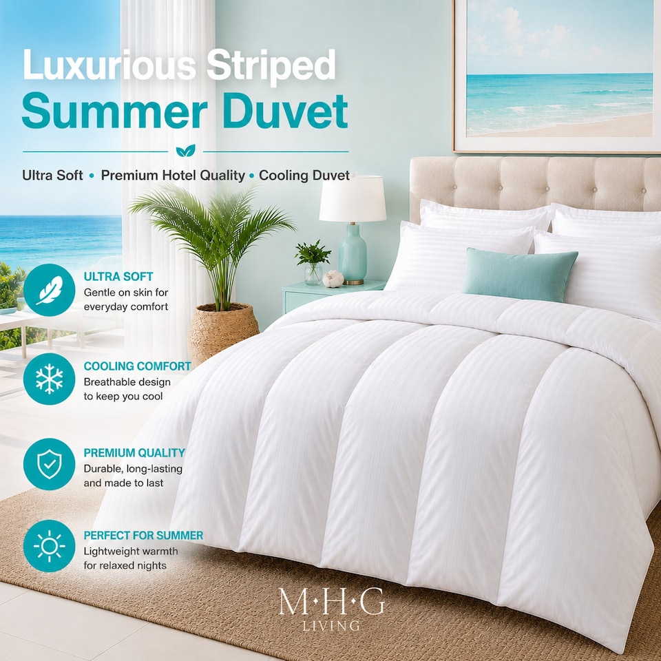 image 1 of Premium 1 Tog Summer Duvet Quilt - Lightweight Striped Microfibre, Breathable & Hypoallergenic - Double