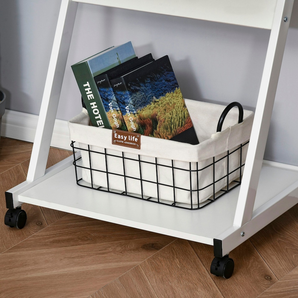 image 1 of HOMCOM Movable Computer Desk with 4 Moving Wheels Sliding Keyboard Tray White