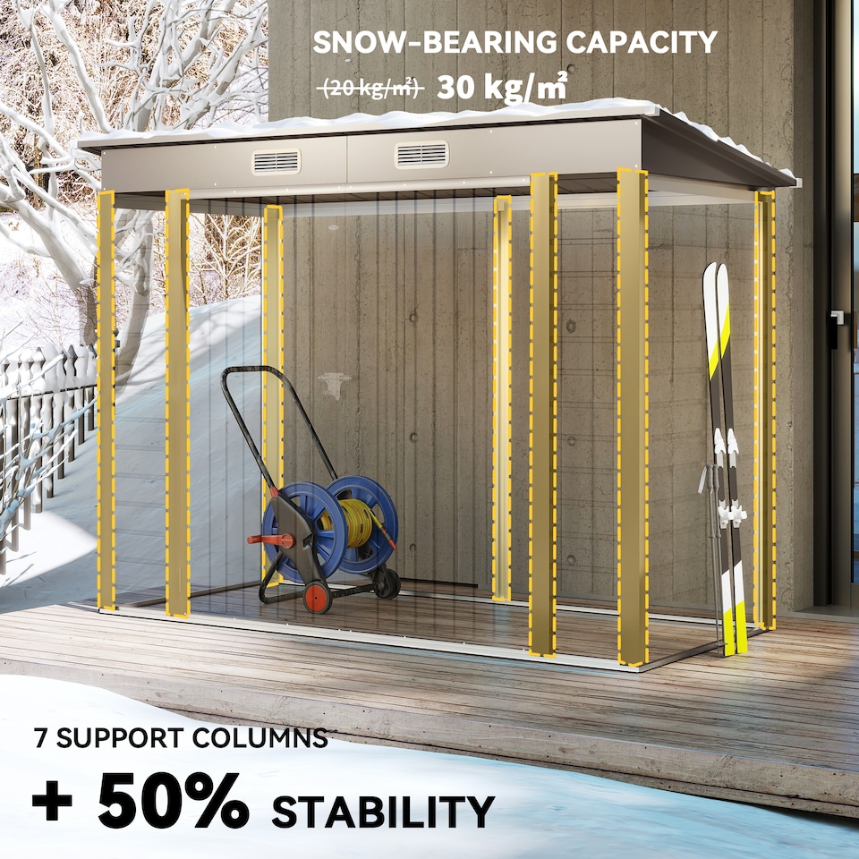 image 1 of Outsunny 8 x 4FT Garden Shed, Galvanised Metal Shed, Easy to Assemble, Outdoor Tool Storage Shed with Pent Roof, Lockable Door and 2 Vents, Light Grey | Grey | 1