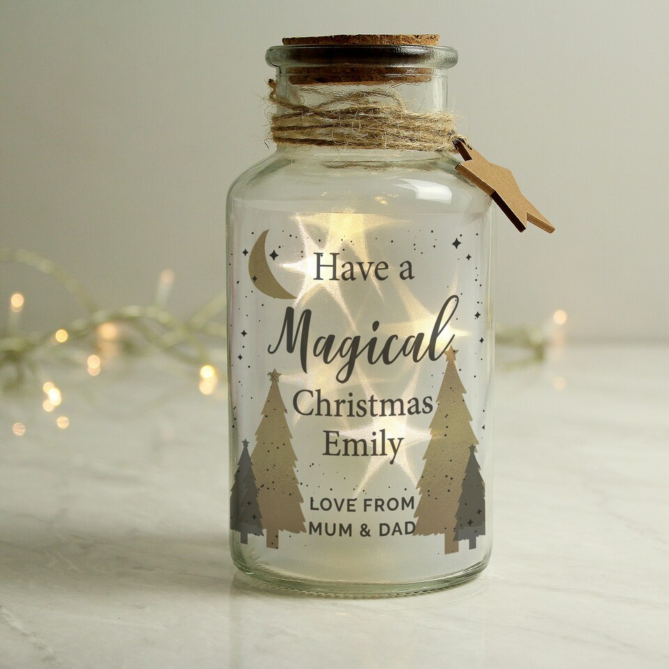 image 1 of Personalised Christmas Tree LED Glass Jar