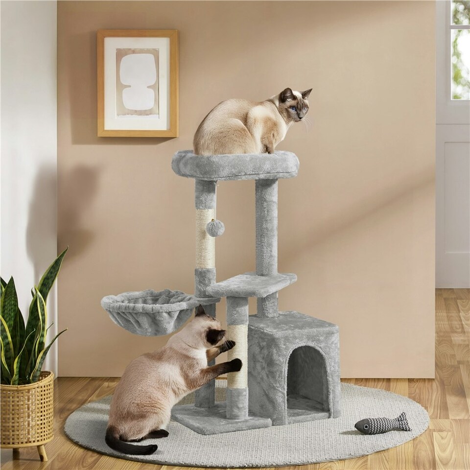 image 1 of Yaheetech 86.5 cm Plush Cover Cat Tree with Condo Light Grey