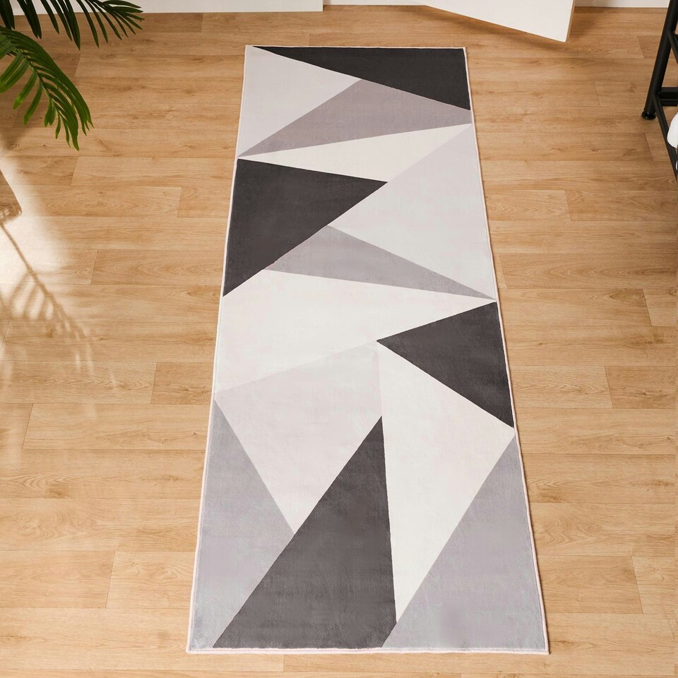 image 1 of OHS Geometric Print Washable Indoor Carpet Floor Rug Runner, 66x200cm - Grey