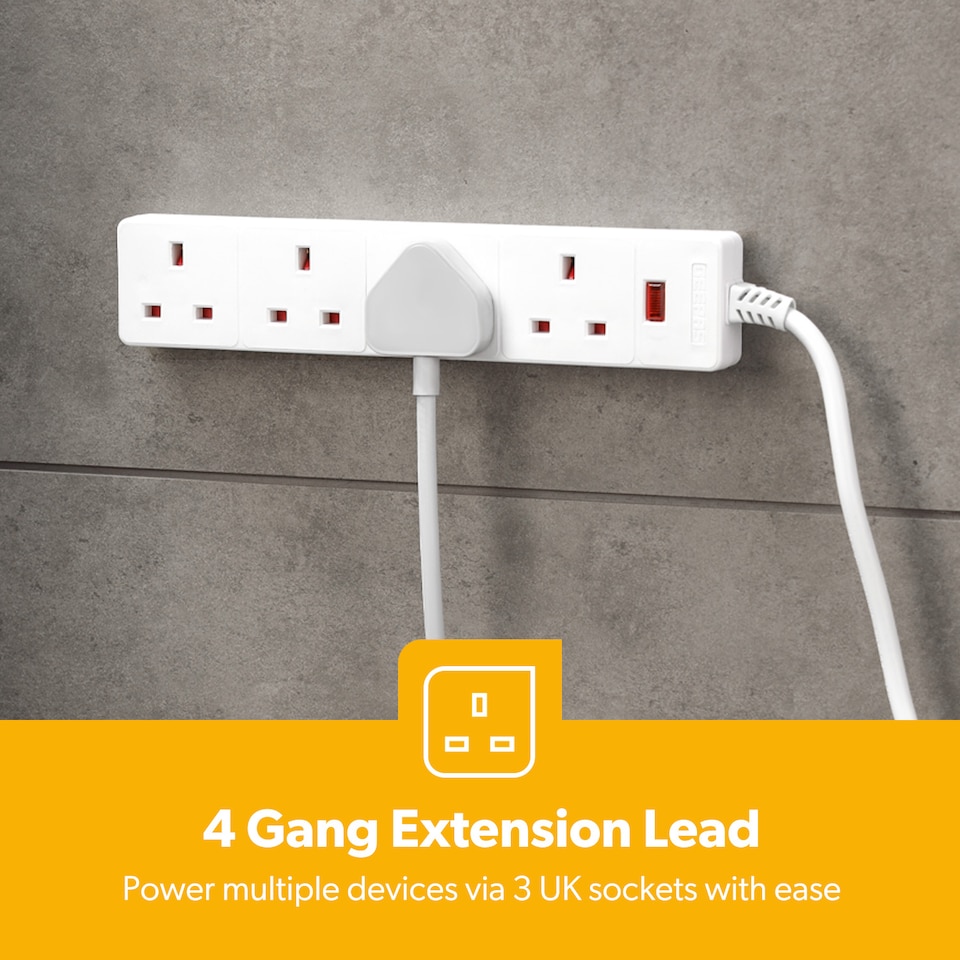 image 1 of GEEPAS 4 Gang Extension Lead, 1M Cable