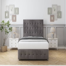 Sloomy Berlin Slate Naples Divan Bed With Mattress 2 Drawers Footend With 26" Strutted Headboard & 12" Matching Footboard 4' Small Double | Grey | Slate | Small Double | 1