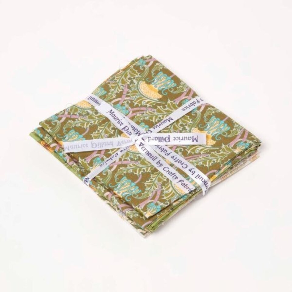 image 1 of Homescapes Set of 4 Art Deco Fat Quarters Fabric Bundles - Dark Green Palette Multi