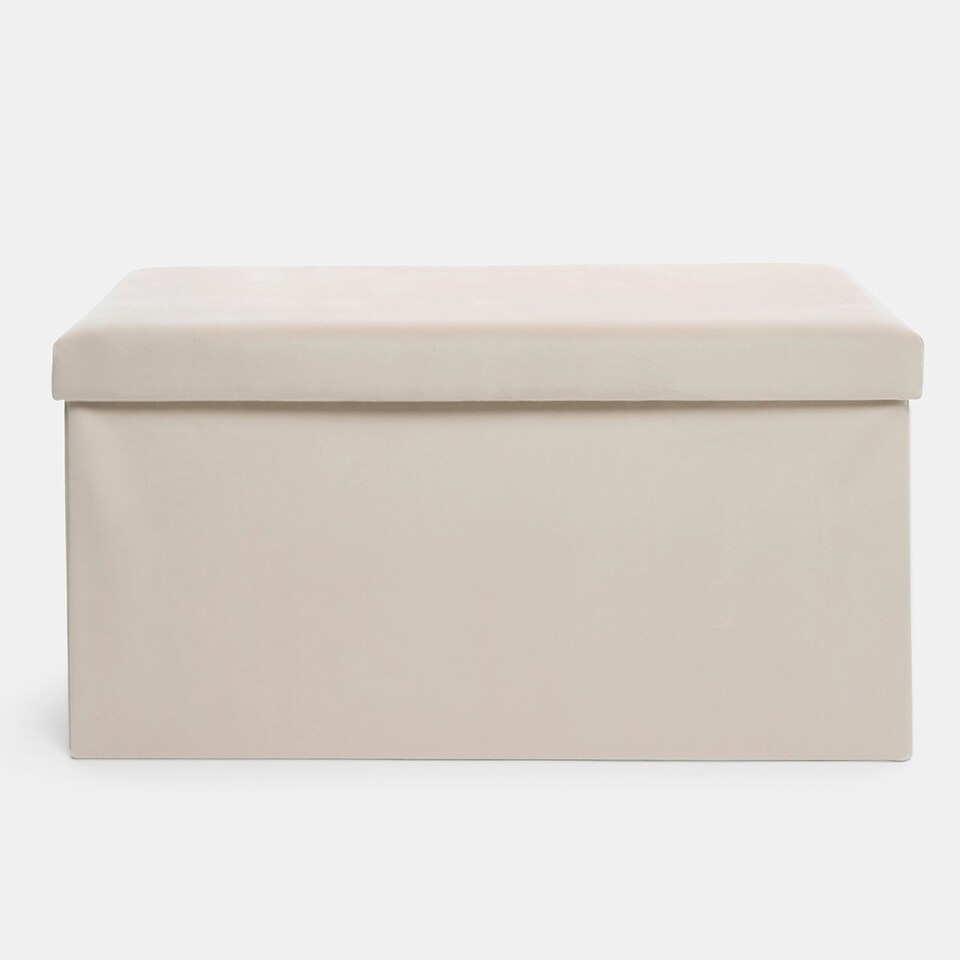 image 1 of OHS Matte Velvet Soft Long Rectangle Foldable Footstool Seat Storage Organiser Ottoman Cream | Natural