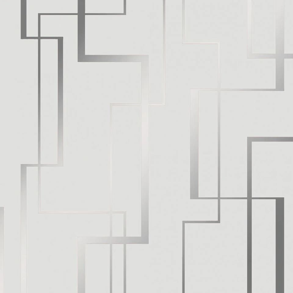 image 1 of Lines Maze Wallpaper in Soft Grey and Silver Multi