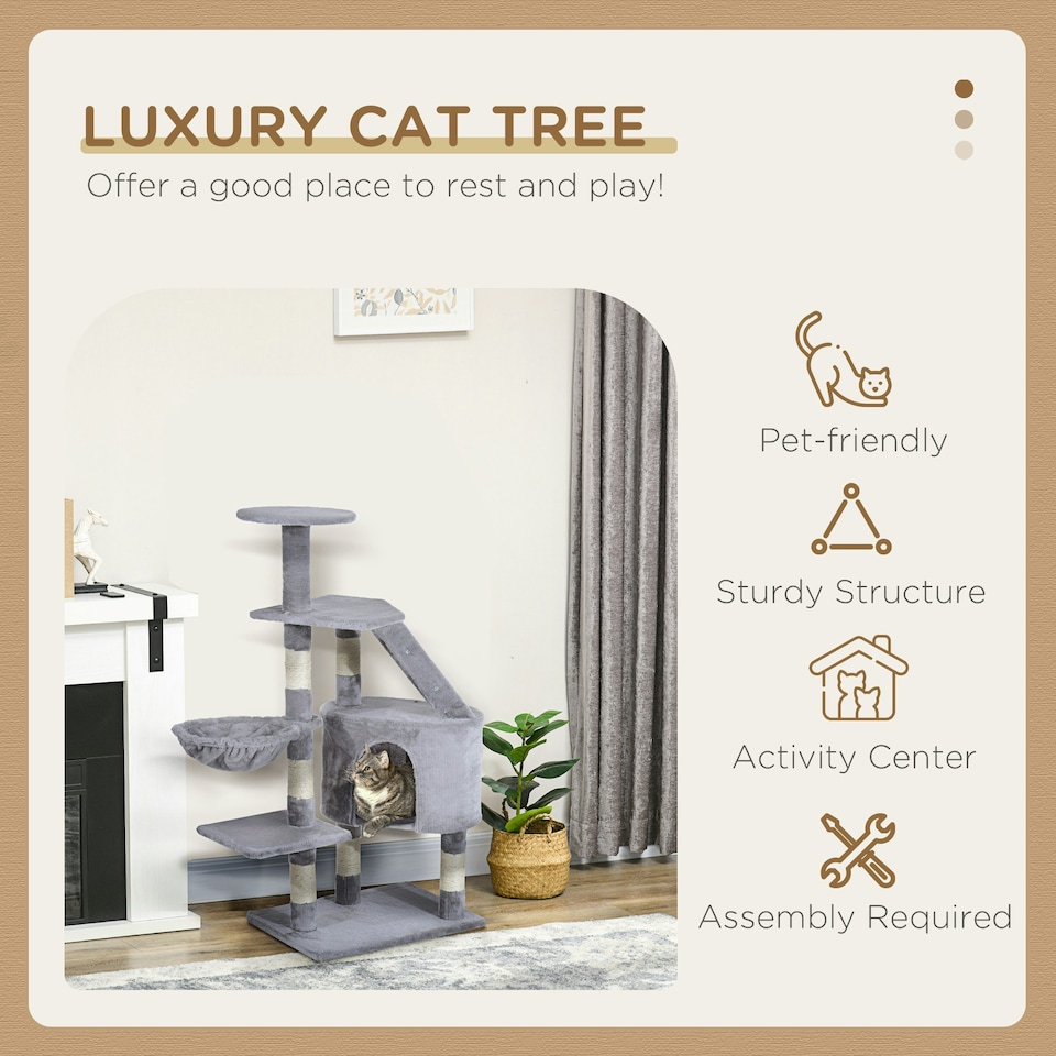 image 1 of Pawhut Cat Tree Kitten Scratching Post Play House Pet Furniture Grey