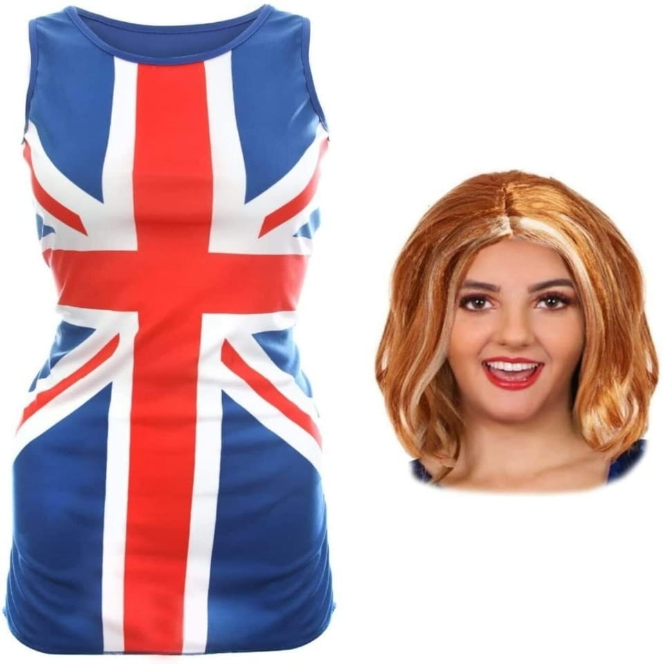 image 1 of Union Jack Dress & Ginger Wig Red | 2XL