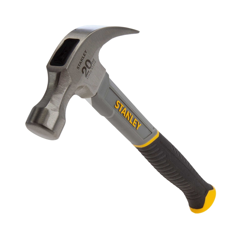 image 1 of Stanley STHT0-51310 Curved Fibreglass Claw Hammer | Silver | Silver/Yellow/Black | 450g | 1