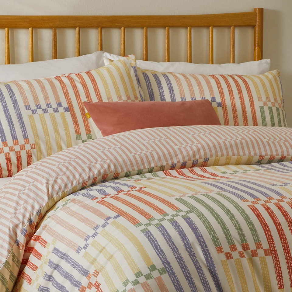 image 1 of Duvet Day Madison Stripe Printed Soft Touch Duvet Cover Set | Multi | Multi/Apricot | Double | 1