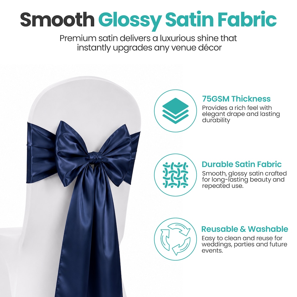 image 1 of 7"x108" Satin Chair Sash, Chair Sashes Hammed Edges Bow Tie - 25pcs
