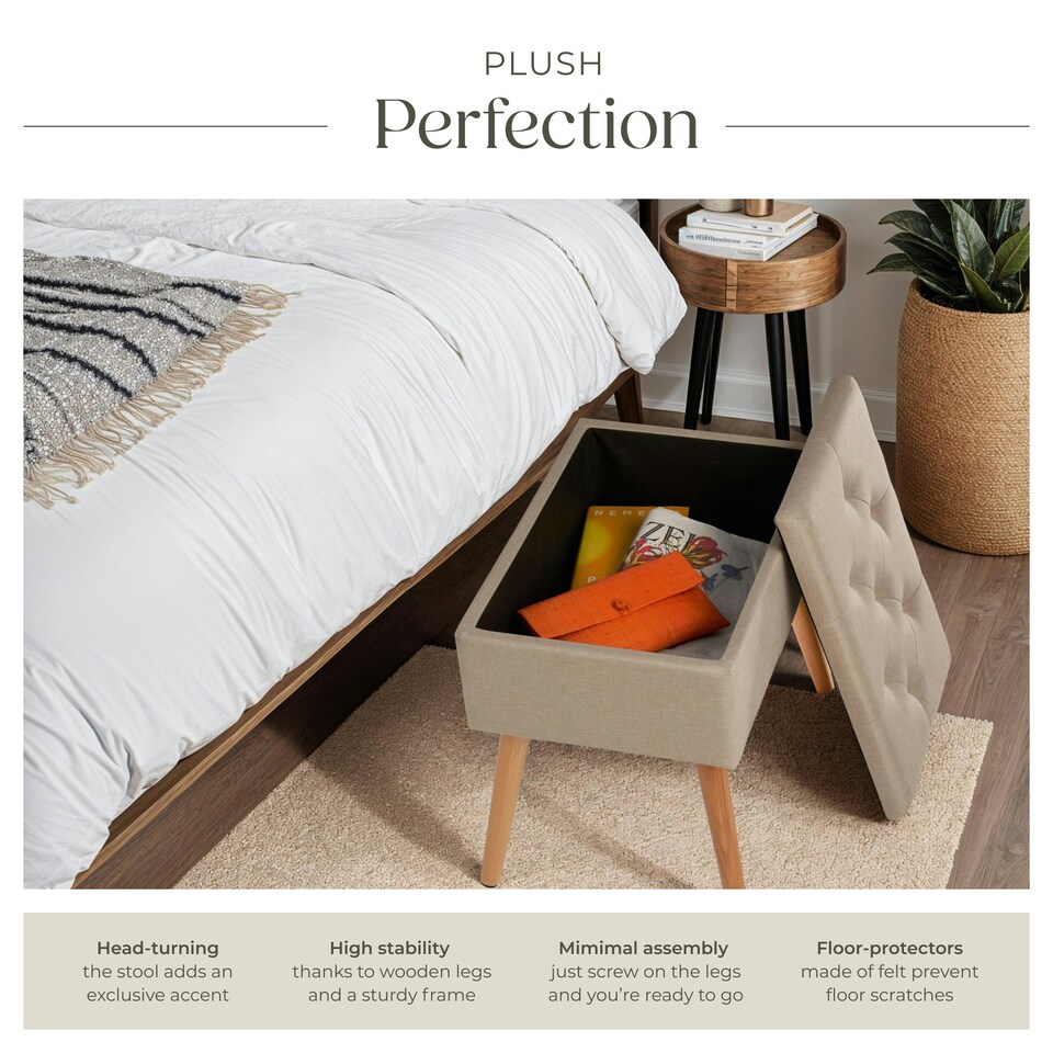 image 1 of Bench Ranya upholstered linen look with storage space - 300kg capacity Brown | Sand