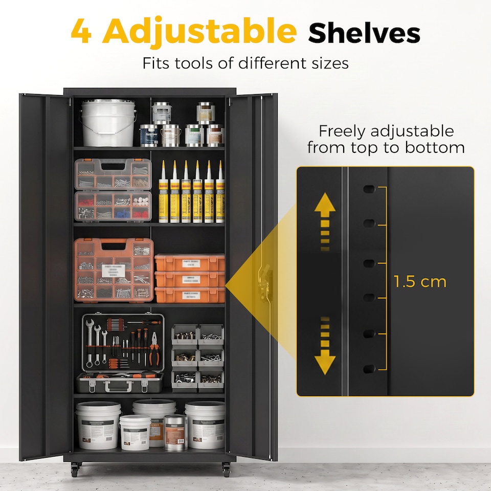 image 1 of HOMCOM Metal Storage Cabinet with Removable Wheels and Adjustable Shelves