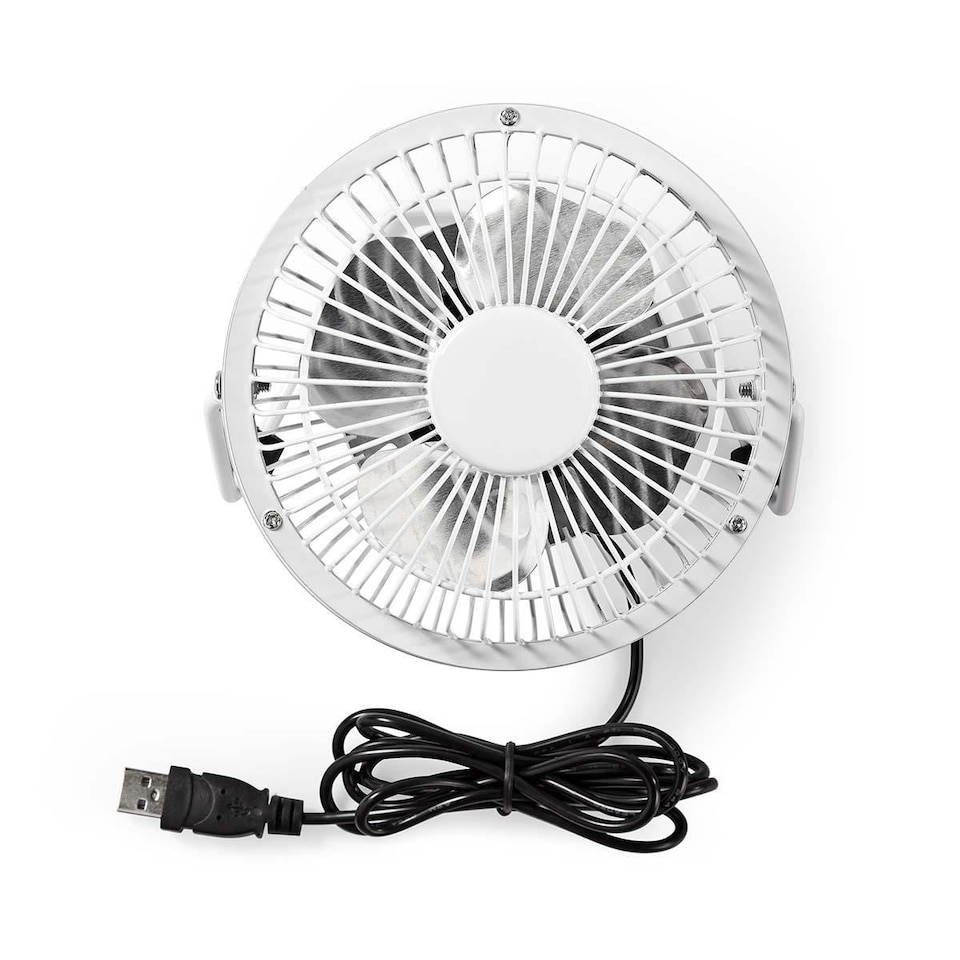 image 1 of Nedis 10cm Mini USB Powered Tilting Desk Fan with Metal Shell and Aluminium Blades, 360° Rotation, On/Off Switch - White