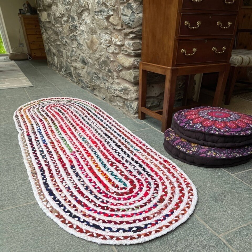 image 1 of CARNIVAL White Oval Rug with Fabric - Cotton - L90 x W150 - Multicolour Multi