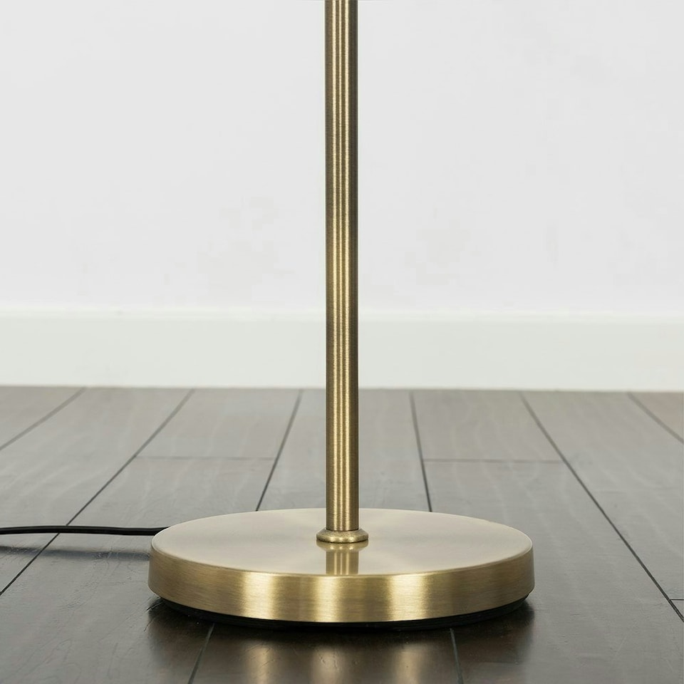 image 1 of ValueLights Traditional Style Antique Brass Double Twist Floor Lamp With Beige Shade