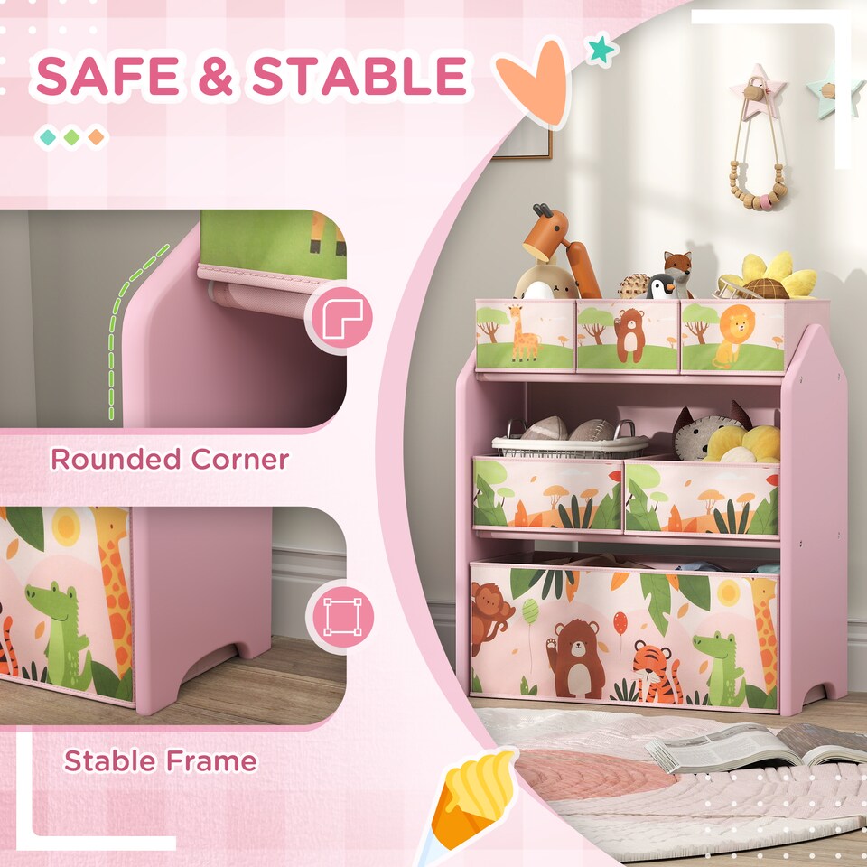 image 1 of AIYAPLAY Kids Toy Storage Unit with 6 Storage Boxes for Playroom, Pink