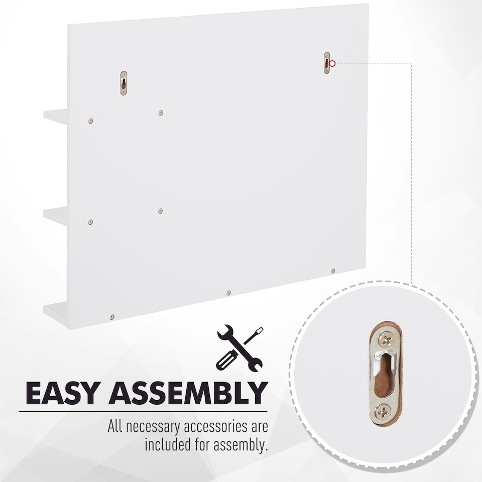 image 1 of kleankin Bathroom Mirror Wall Mount Vanity Mirror with 3 Storage Shelves, White