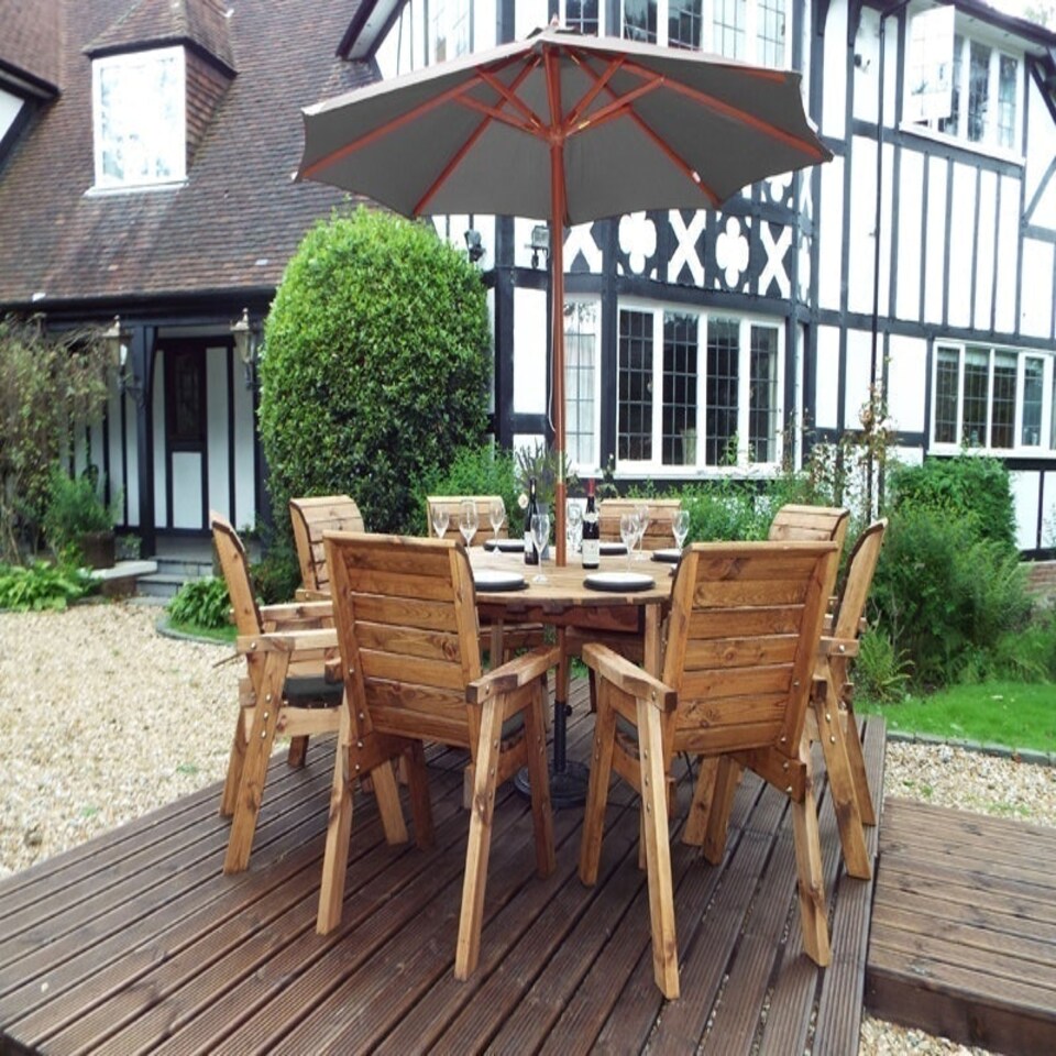 image 1 of Eight Seater Circular Table Set with Cushions - W350 x D350 x H98 - Fully Assembled - Grey
