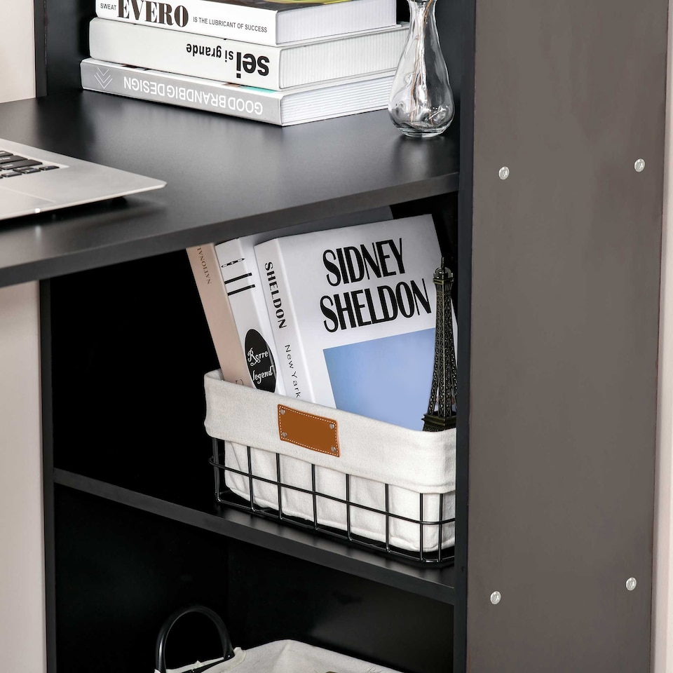 image 1 of HOMCOM 120cm Computer Desk, Wooden PC Laptop Table with 6-Tier Storage Bookshelves, Home Office Working Study Desk, Writing Workstation, Black