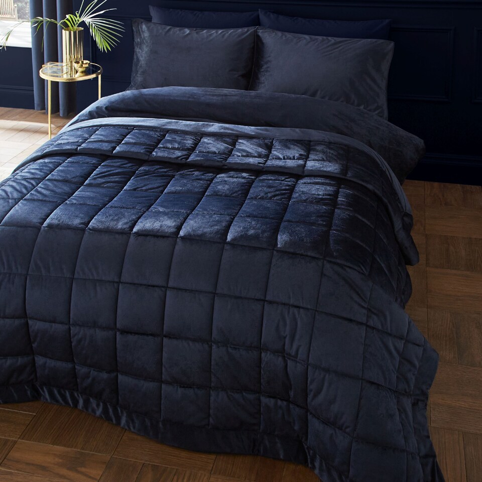 image 1 of Catherine Lansfield Kingsley Matt Velvet Quilted Bedspread