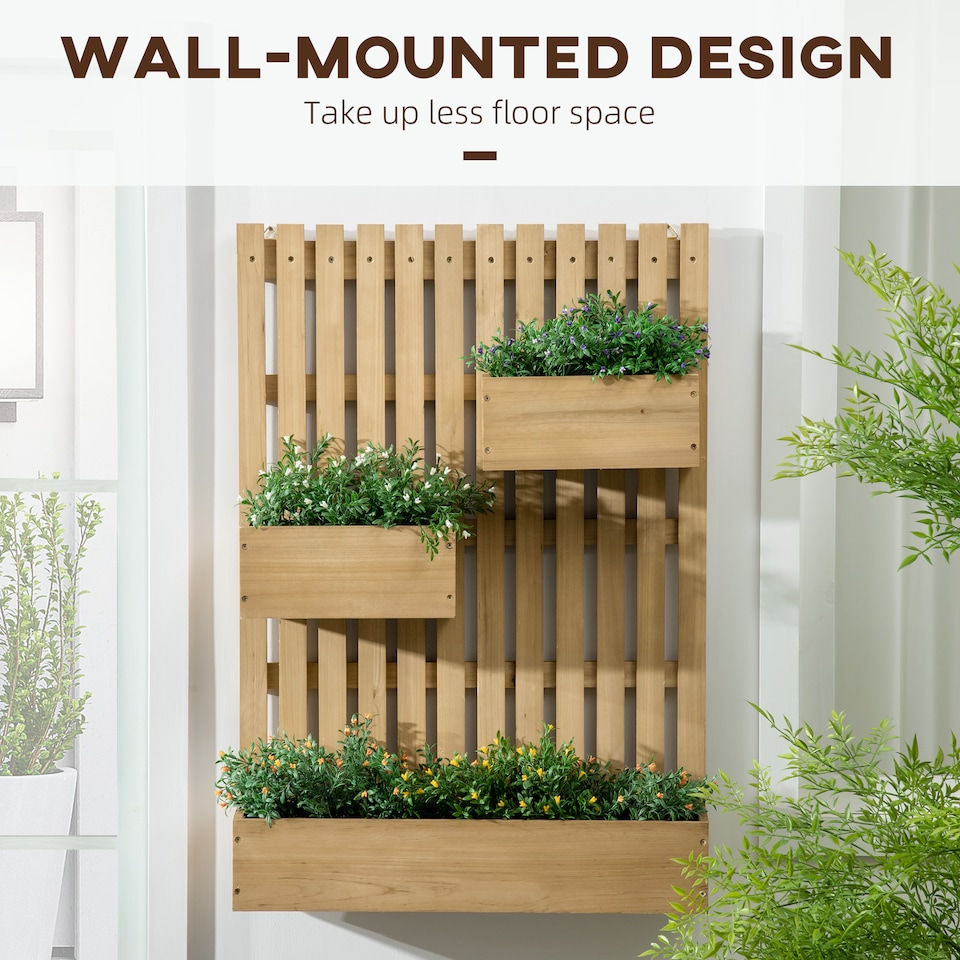 image 1 of Outsunny Wooden Garden Planters with Trellis Wall-mounted Raised Garden Bed