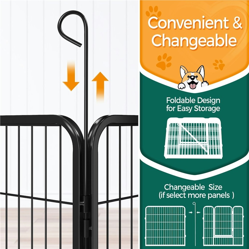 image 1 of Yaheetech 8 Metal Dog Playpen Panels, 80 × 80 cm Black