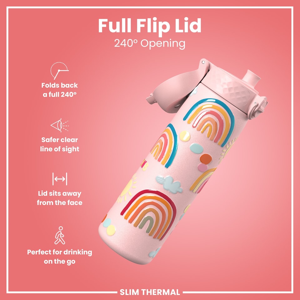 image 1 of Leak Proof Slim Water Bottle, Vacuum Insulated, 500ml (17oz) | Pink | Rainbows | One Size