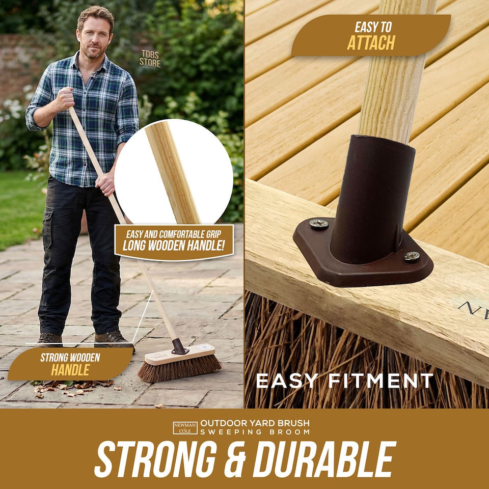 image 1 of Outdoor Broom 10" Yard Brush Heavy Duty Stiff Bristle Garden Sweeping Brush for Patio & Driveway | Brown | 1