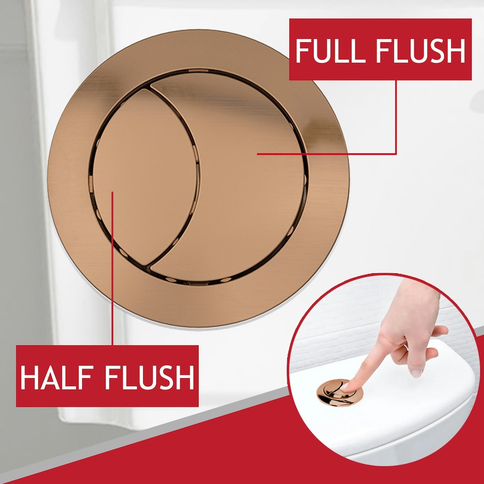 image 1 of SPARES2GO Universal Toilet Cistern Dual Flush Push Button Kit for 20mm 40mm 50mm 60mm Lid Hole (Brushed Copper)