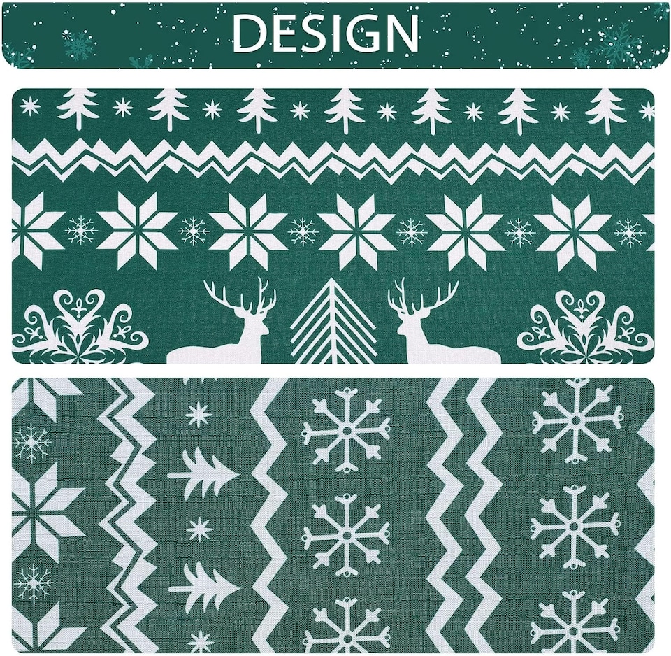 image 1 of London Boutique Christmas Tablecloth, Water‑Resistant, Boho Snowflake and Reindeer Print, Green, 52 x 52 in