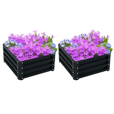 Outsunny Set of 2 Raised Garden Bed Galvanised Planter Box Easy Setup Dark Grey