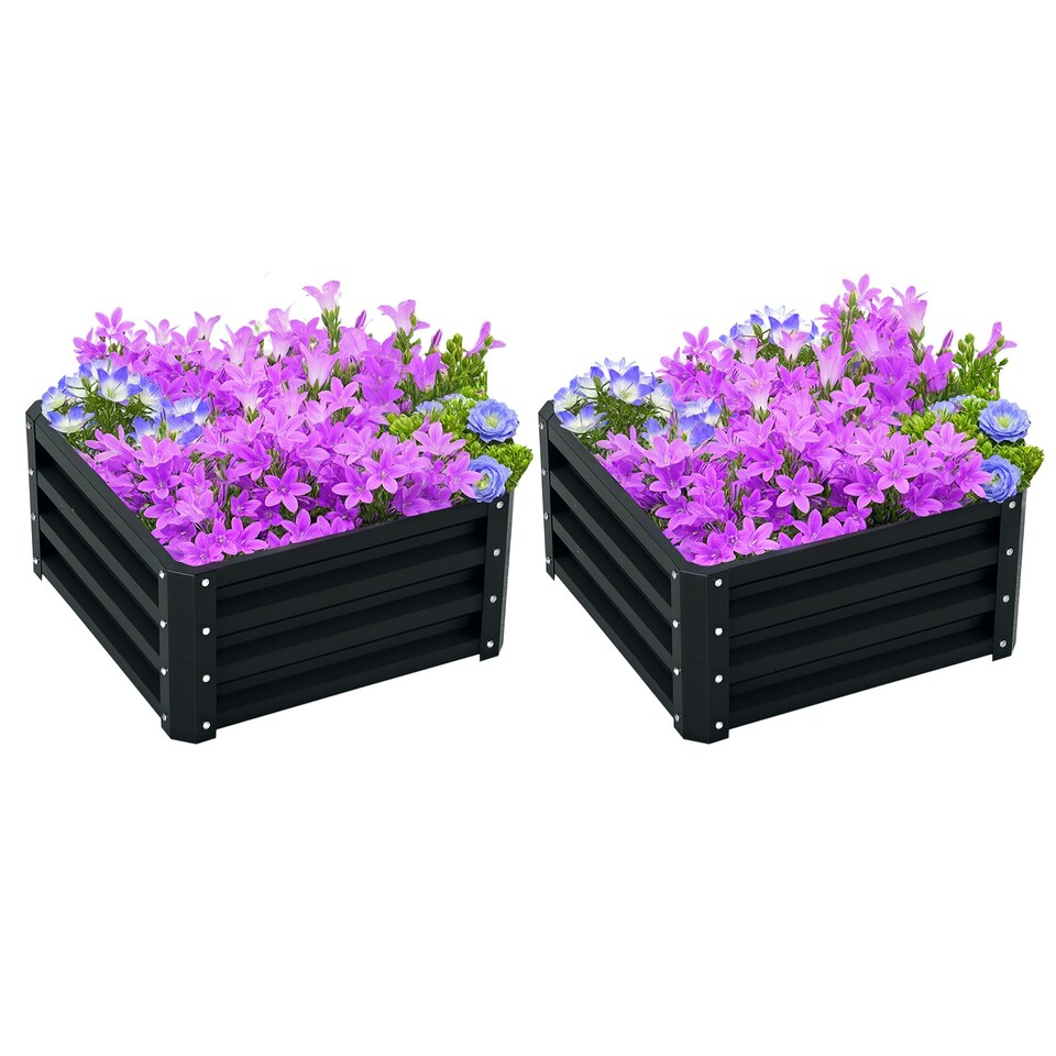 image 1 of Outsunny Set of 2 Raised Garden Bed Galvanised Planter Box Easy Setup Dark Grey