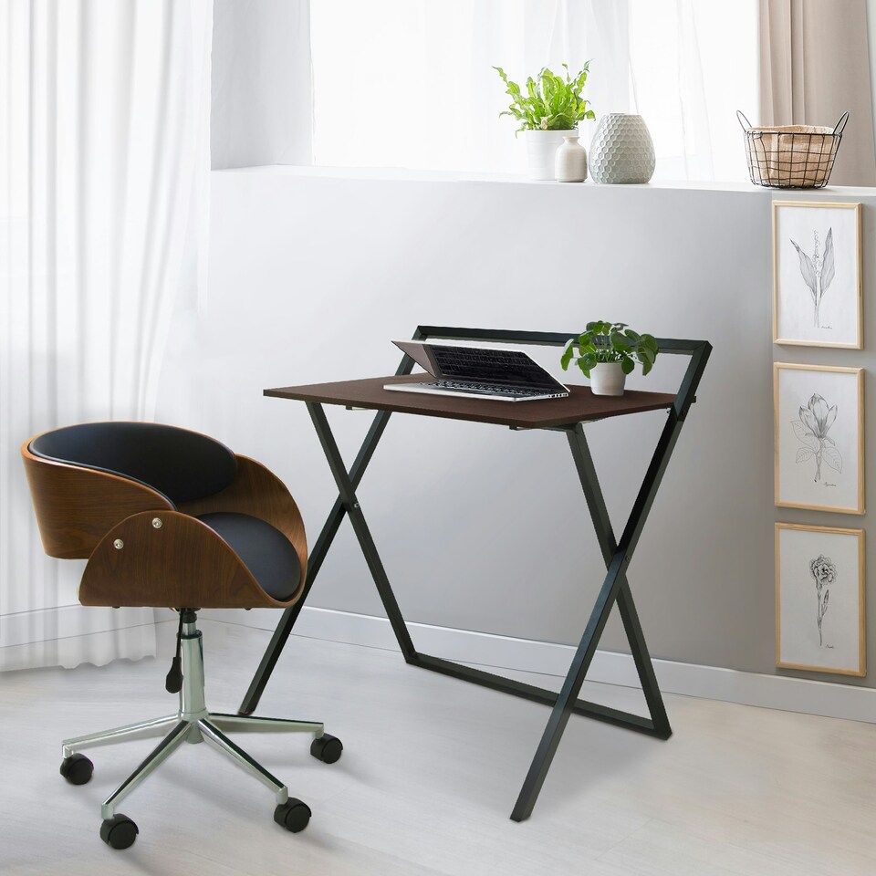 image 1 of Teamson Home 22in Folding Wooden Home Office Computer Desk with Metal Base, Natural/Black