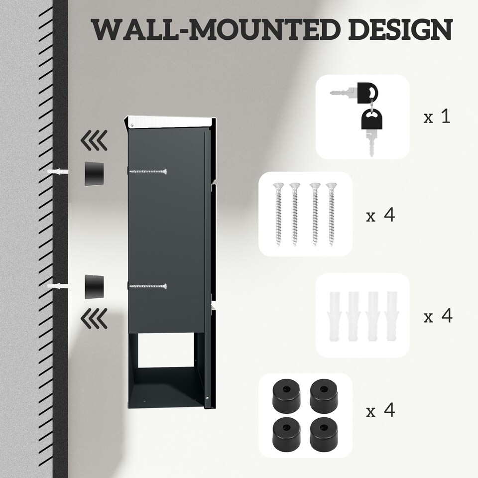 image 1 of HOMCOM Modern Wall Mounted Post Box, Weatherproof Letterbox with Lock Black