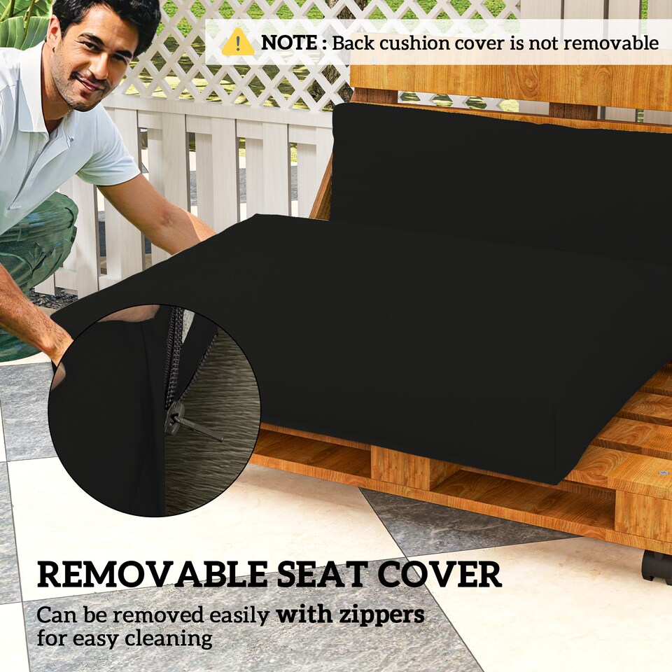 image 1 of Outsunny 2 Seat Pallet Cushions 20cm Thick Outdoor Seat Pads, Black | Black | Black | 1
