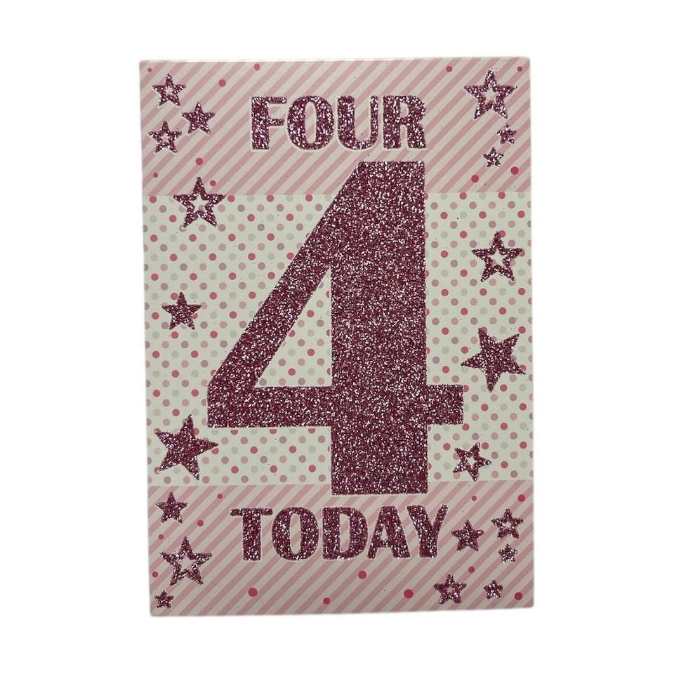 image 1 of Age 04 Female Juvenile Pink Stars Design Birthday Card