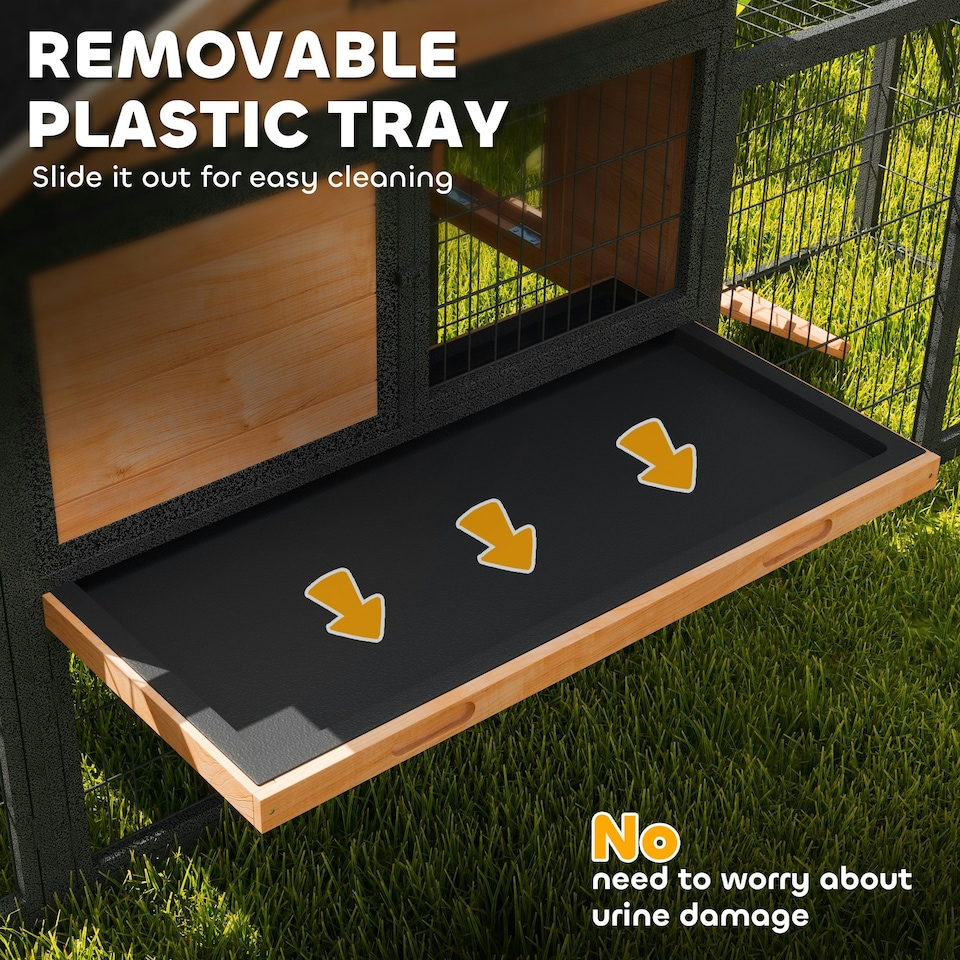 image 1 of PawHut Rabbit Hutch, Guinea Pig Hutch Outdoor with Steel Run, Tray, Ramp