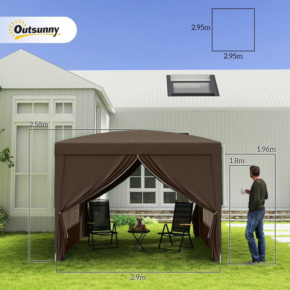 image 1 of Outsunny 3x3 m Pop Up Gazebo Party Tent Canopy Marquee with Storage Bag Coffee