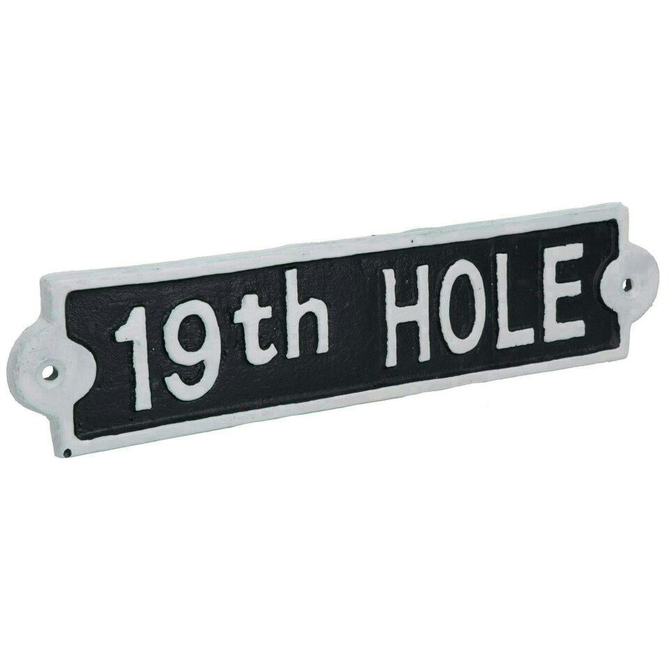 image 1 of 19th Hole Cast Iron Sign Plaque Wall Door Fence Post House Garden Yard Bar Pub