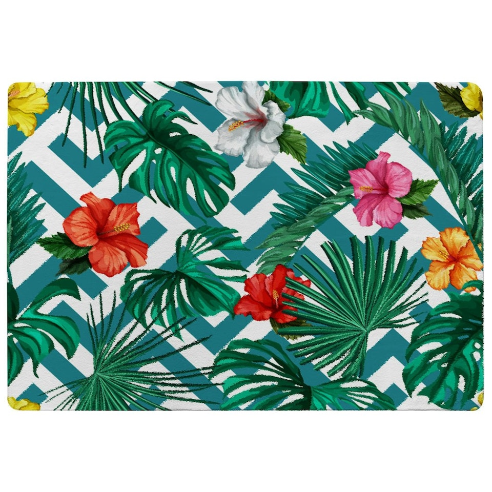 image 1 of Tropical Leaves & Geometrics (Rug) Green | Large: 140x200cm