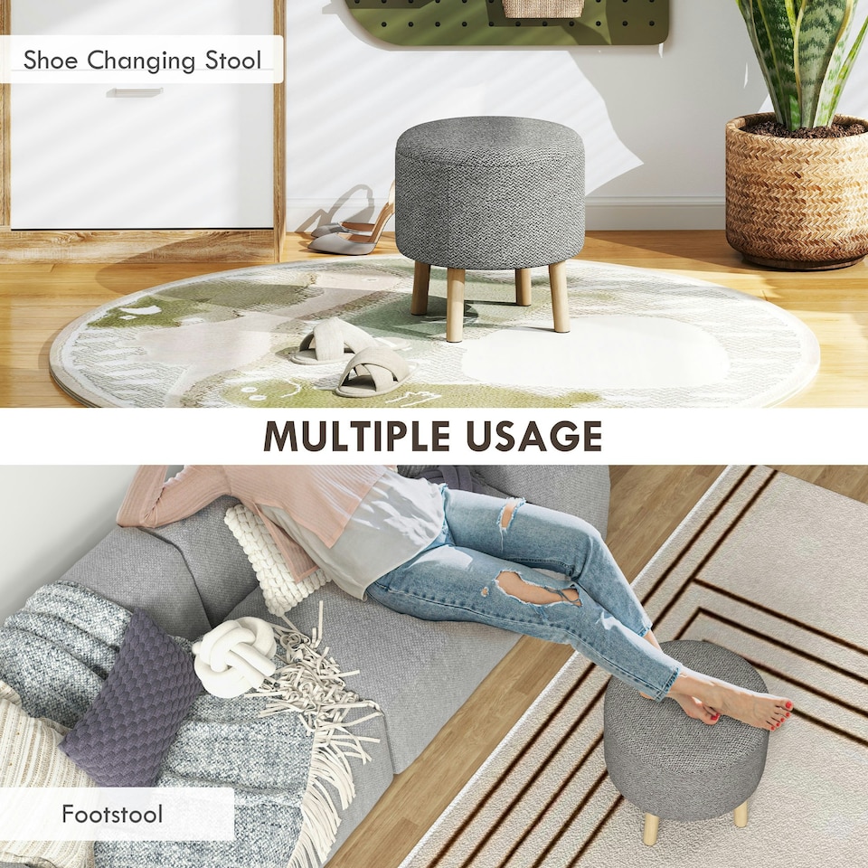 image 1 of HOMCOM Storage Ottoman, Round Stool Chair with Cushioned Top, Light Grey