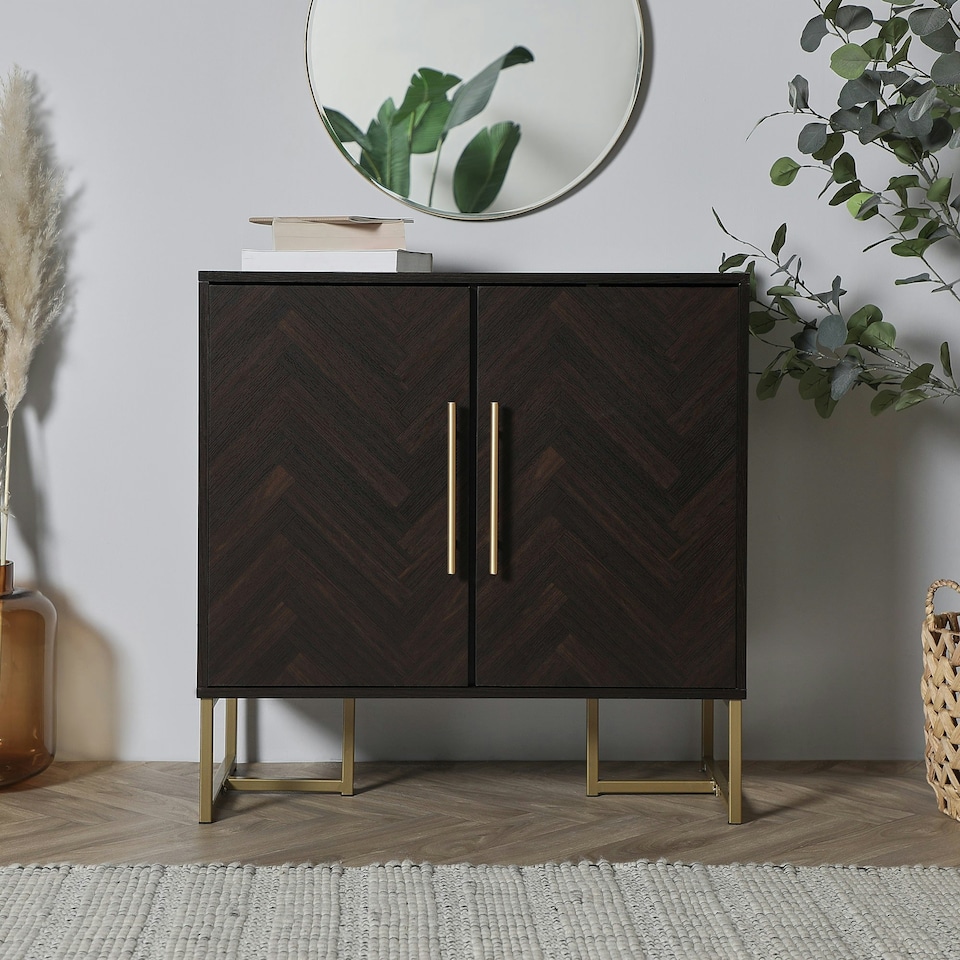 image 1 of Spinningfield Dark Wood 2 Door Storage Chevron Sideboard | Brown