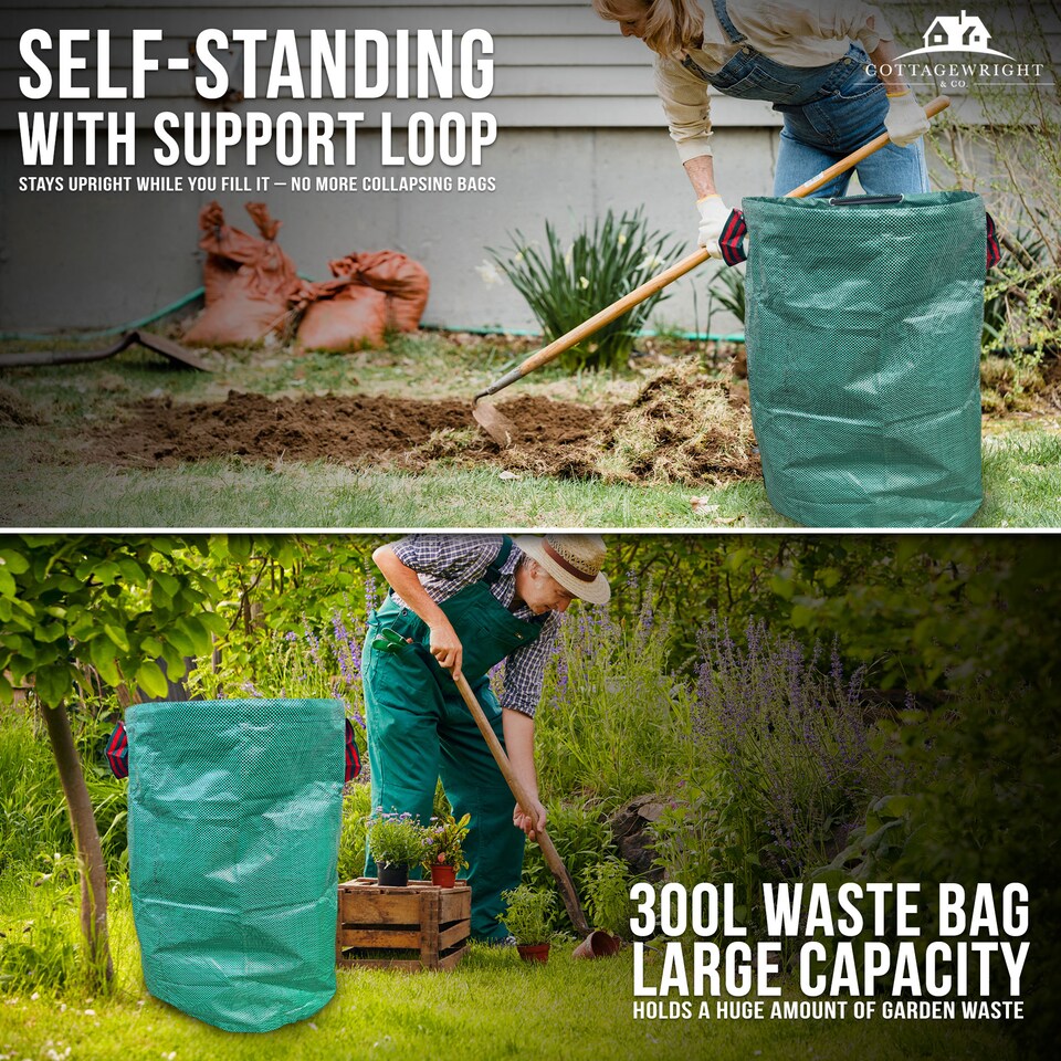 image 1 of Garden Bags Heavy Duty with Handles Reusable Garden Waste Bags for Plant, Grass, Dirt, Leaves Collection - Pack of 3
