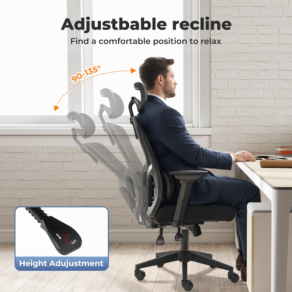 image 1 of Office Computer Chair Mesh Ergonomic Lumbar Support Swivel with Armrest Headrest