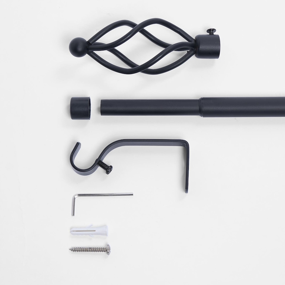 image 1 of OHS Curtain Pole Extendable 16mm Metal Finnials Twist End Rod 70-120cm | Black