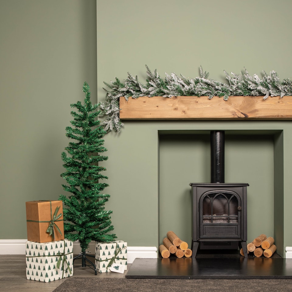 image 1 of 4ft (1.2m) Green Artificial Pencil Christmas Tree With Green Metal Stand and 168 Tips