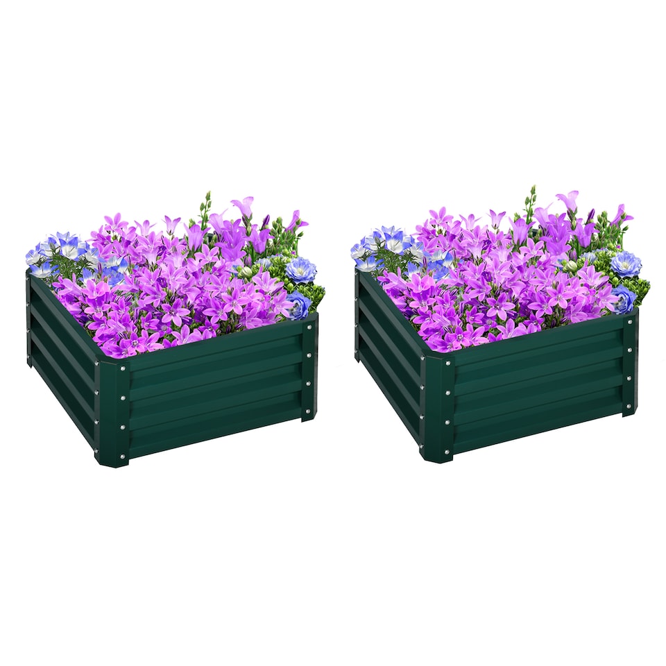 image 1 of Outsunny Set of 2 Raised Garden Bed Galvanised Planter Box, Green | Green | Green