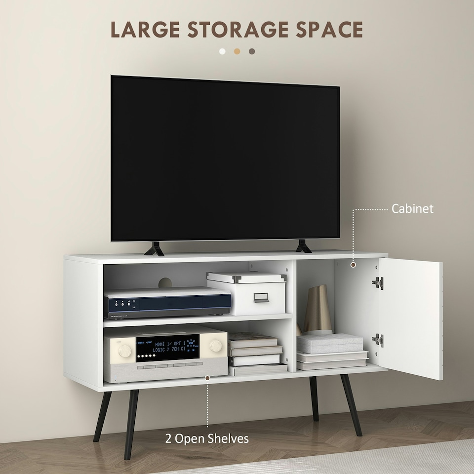 image 1 of HOMCOM TV Unit for 50" TVs with 2 Open Shelves, Door and 2 Cable Holes